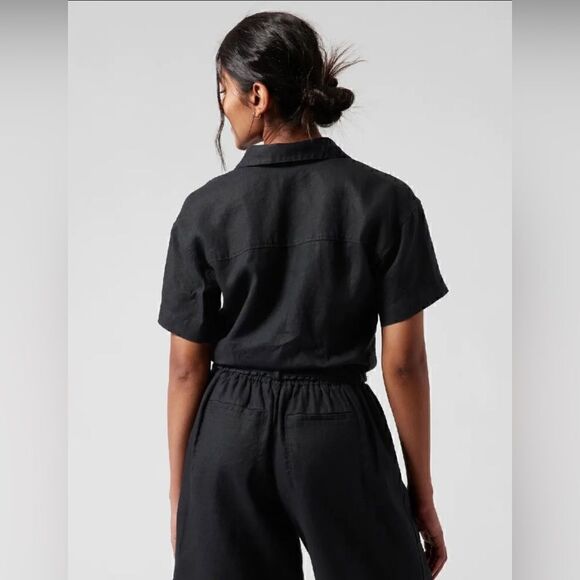 Athleta Women’s Tie Top Short Sleeve 100% Linen Borealis Green Size Medium $79 - Picture 12 of 15